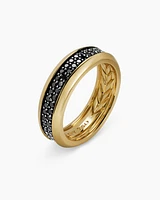 Bevelled Two Row Band Ring 18K Yellow Gold with Black Diamonds, 8mm