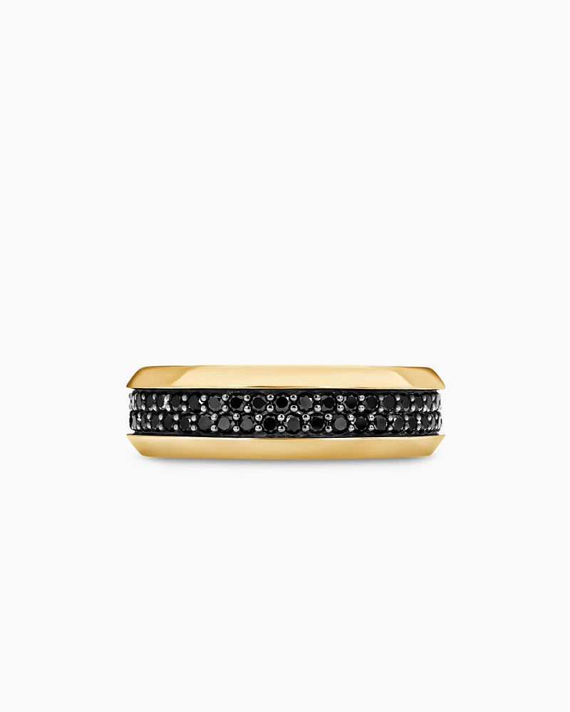 Bevelled Two Row Band Ring 18K Yellow Gold with Black Diamonds, 8mm