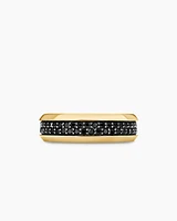 Bevelled Two Row Band Ring 18K Yellow Gold with Black Diamonds, 8mm