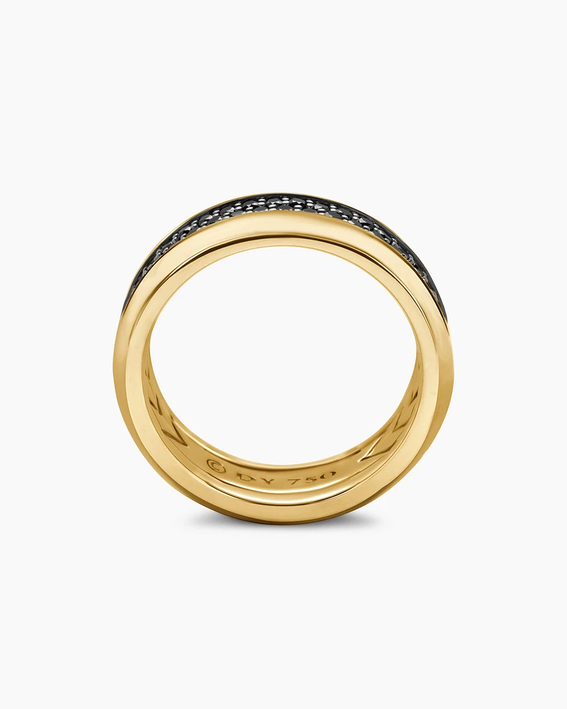 Bevelled Two Row Band Ring 18K Yellow Gold with Black Diamonds, 8mm
