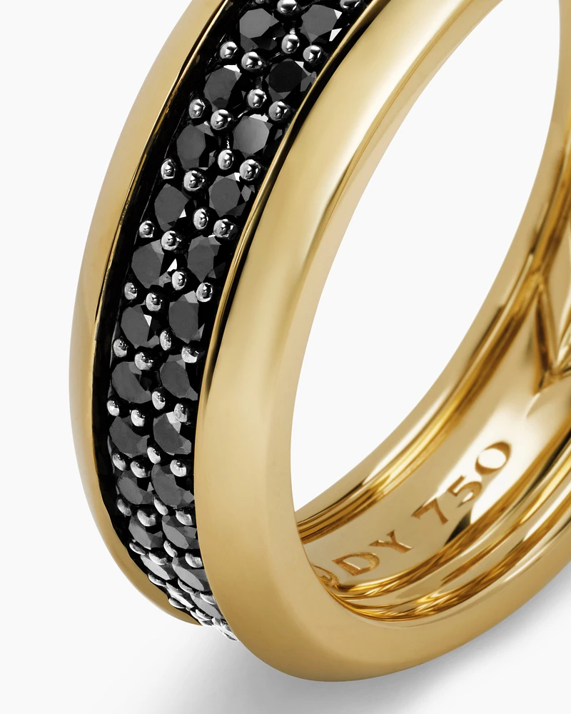 Bevelled Two Row Band Ring 18K Yellow Gold with Black Diamonds, 8mm
