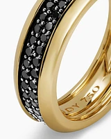 Bevelled Two Row Band Ring 18K Yellow Gold with Black Diamonds, 8mm