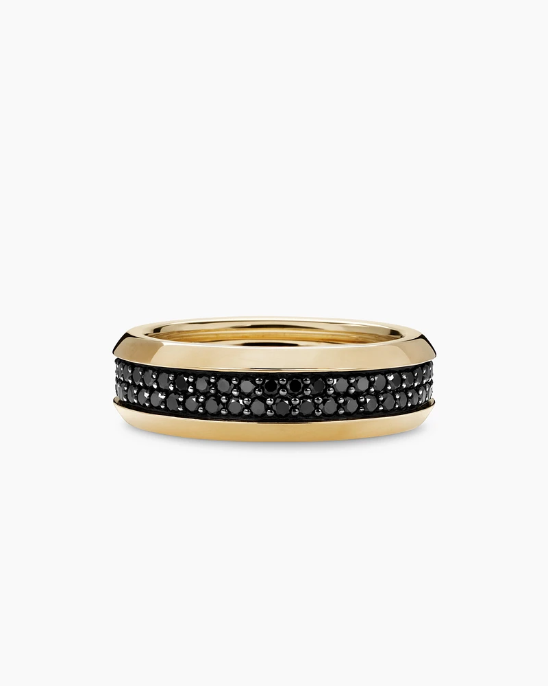 Bevelled Two Row Band Ring 18K Yellow Gold with Black Diamonds, 8mm