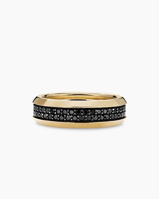 Bevelled Two Row Band Ring 18K Yellow Gold with Black Diamonds, 8mm