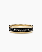 Bevelled Two Row Band Ring 18K Yellow Gold with Black Diamonds, 8mm