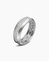Bevelled Two Row Band Ring 18K White Gold with Diamonds, 8mm