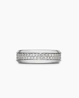 Bevelled Two Row Band Ring 18K White Gold with Diamonds, 8mm