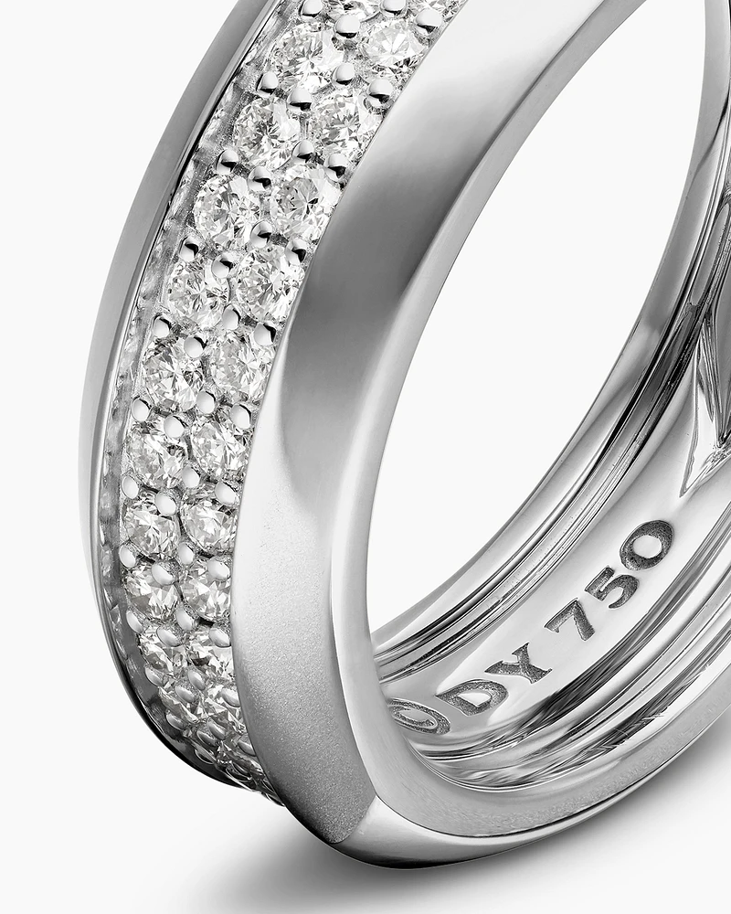 Bevelled Two Row Band Ring 18K White Gold with Diamonds, 8mm