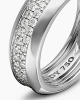Bevelled Two Row Band Ring 18K White Gold with Diamonds, 8mm