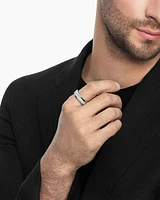 Bevelled Two Row Band Ring 18K White Gold with Diamonds, 8mm