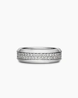 Bevelled Two Row Band Ring 18K White Gold with Diamonds, 8mm