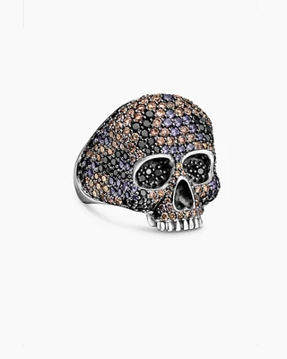 Memento Mori Skull Ring Sterling Silver with Black Diamonds and Cognac Diamonds, 26mm