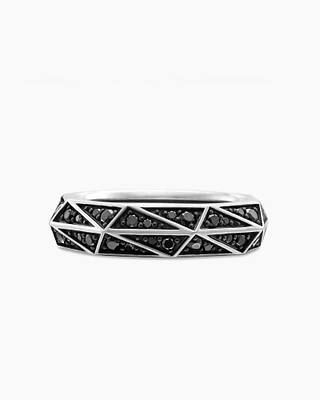 Torqued Faceted Band Ring Sterling Silver with Black Diamonds, 6mm