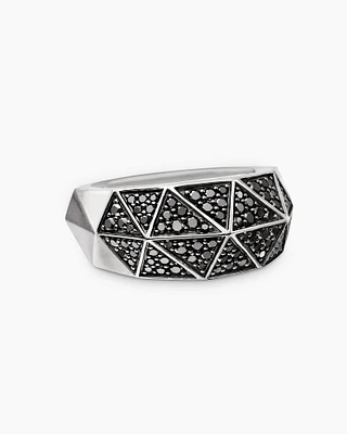Torqued Faceted Signet Ring Sterling Silver with Black Diamonds, 11.3mm