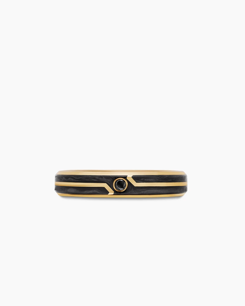 Forged Carbon Band Ring 18K Yellow Gold with Centre Black Diamond, 4mm