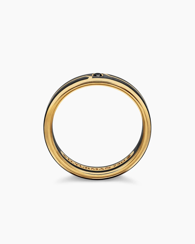Forged Carbon Band Ring 18K Yellow Gold with Centre Black Diamond, 4mm