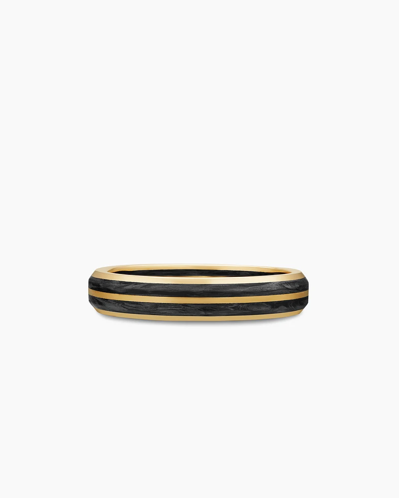 Forged Carbon Band Ring 18K Yellow Gold with Centre Black Diamond, 4mm
