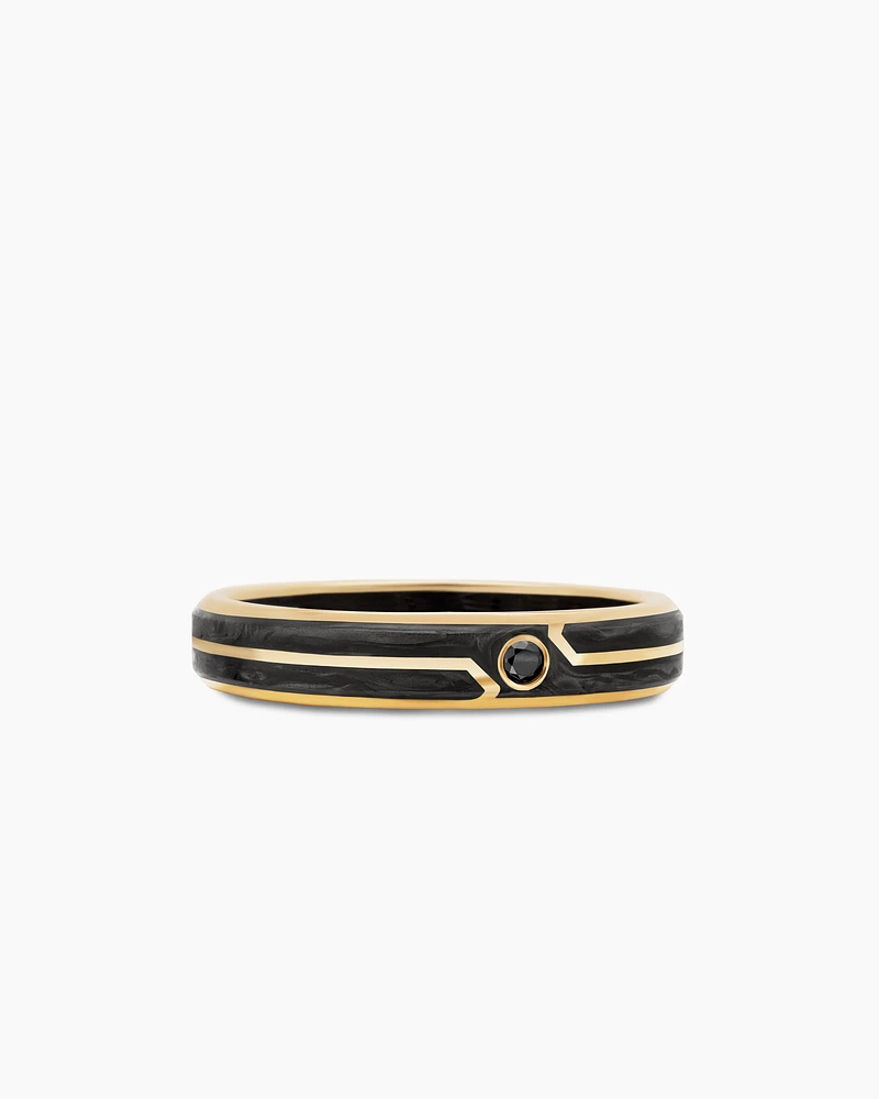 Forged Carbon Band Ring 18K Yellow Gold with Centre Black Diamond, 4mm