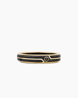 Forged Carbon Band Ring 18K Yellow Gold with Centre Black Diamond, 4mm