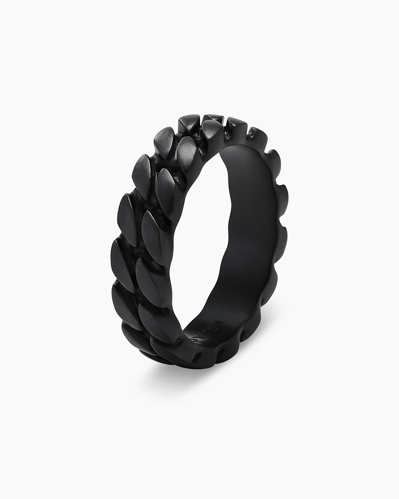 Curb Chain Band Ring Black Titanium, 6mm