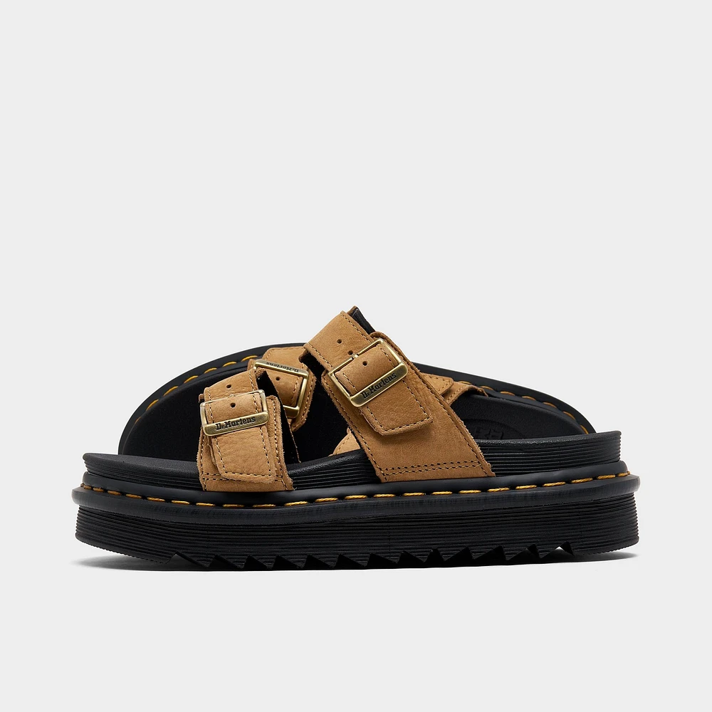 Women's Dr. Martens Myles Tumbled Nubuck Leather Buckles Slide Sandals