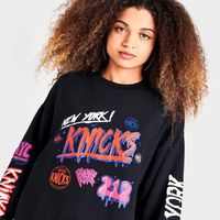 Women's New York Knicks DKNY Sport White Camila Crew Pullover Sweatshirt