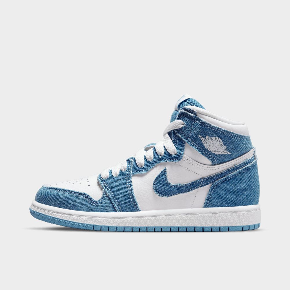 Finish Line Shoes Flat Shoes Casual Shoes Jordan Little Kids Air Retro 1 High OG Casual Shoes in Blue/White/White Size 12.0 Leather 