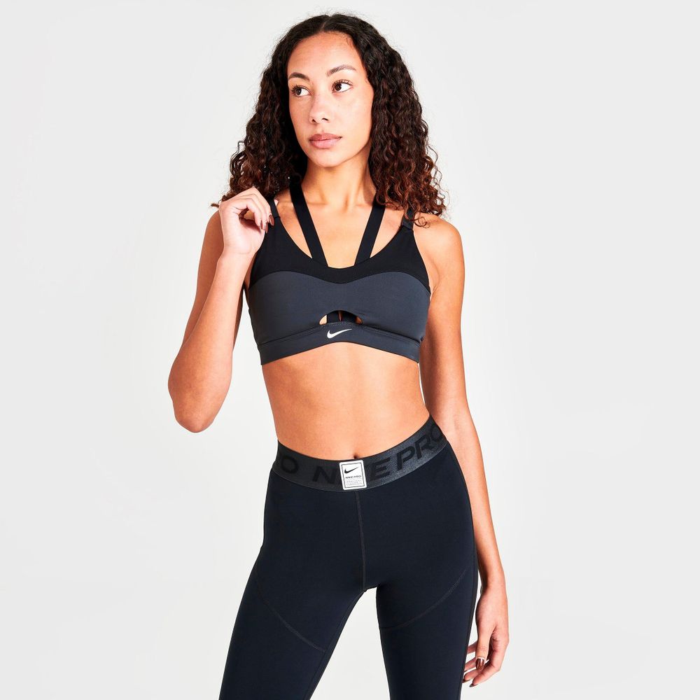 Nike Training Dri-FIT large logo medium support sports bra in black