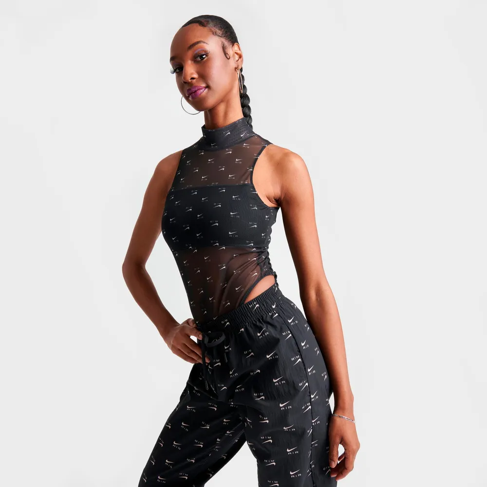 Women's Black High Neck Sleeveless Diamante Bodysuit 