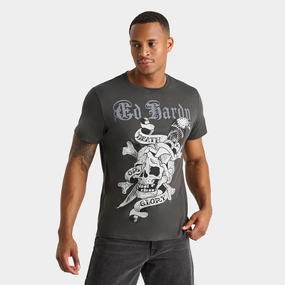 Men's Ed Hardy Rhinestone Death Or Glory Skull T-Shirt