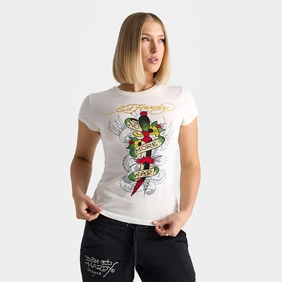 Women's Ed Hardy Rhinestone Dagger Fitted T-Shirt