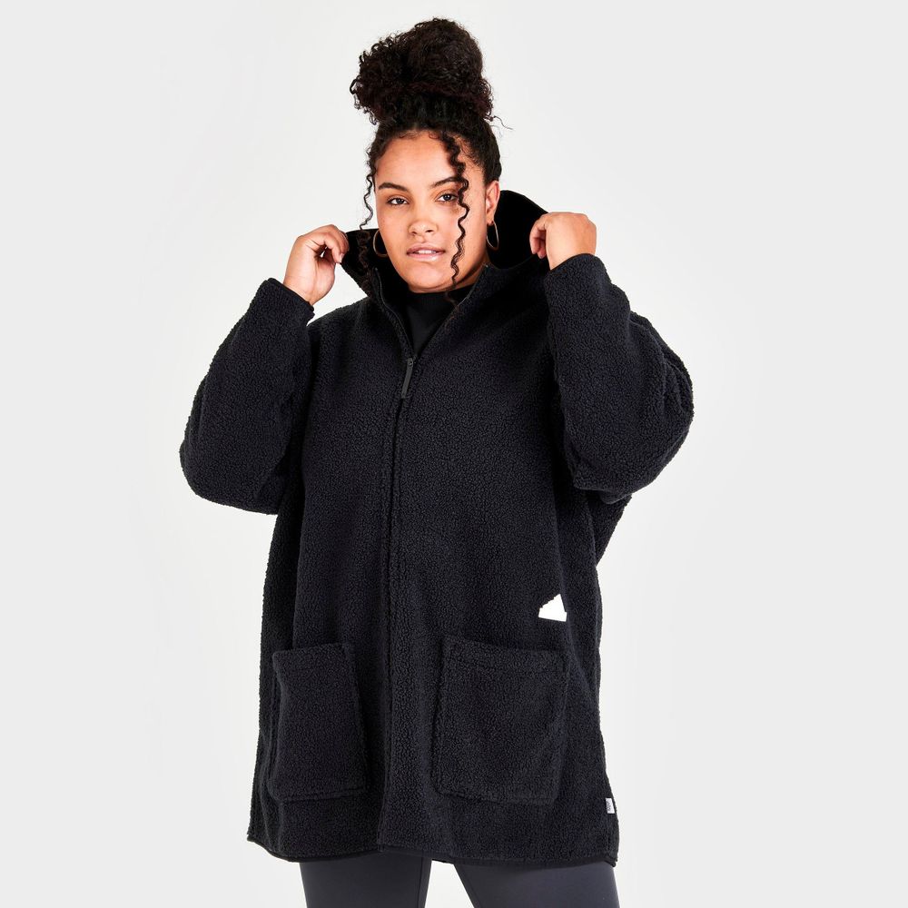 Sportswear Size) Track Full-Zip Hooded Mall Fleece adidas ADIDAS Long Reversible Polar | Top Pueblo Women\'s (Plus