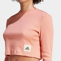 Women's adidas Lounge Ribbed Cropped Long-Sleeve T-Shirt