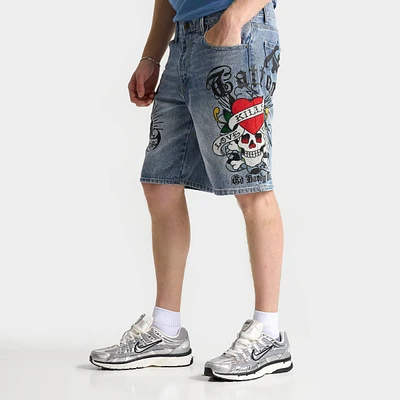 Men's Ed Hardy Skull Skater Denim Shorts