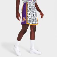 Mitchell & Ness Men's Los Angeles Lakers Doodle Swingman Shorts, White, Size: Large, Polyester/Elastic