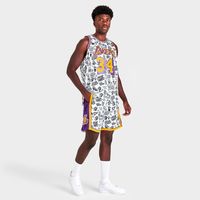 Mitchell & Ness Men's Los Angeles Lakers Doodle Swingman Shorts, White, Size: Large, Polyester/Elastic