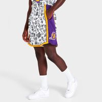 Mitchell & Ness Men's Los Angeles Lakers Doodle Swingman Shorts, White, Size: Large, Polyester/Elastic