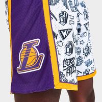 Mitchell & Ness Men's Los Angeles Lakers Doodle Swingman Shorts, White, Size: Large, Polyester/Elastic