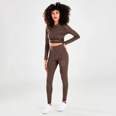 Brown Pink Soda Sport Tone Seamless Long Sleeve Crop Top