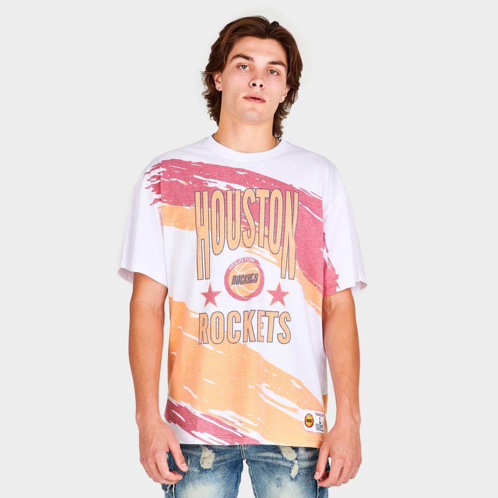 Mitchell and Ness Men's Mitchell & Ness NBA Paintbrush Houston Rockets  Sublimated Graphic T-Shirt