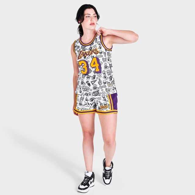 Women's Los Angeles Lakers Shaquille O'Neal Mitchell & Ness White 1996  Doodle Swingman Jersey