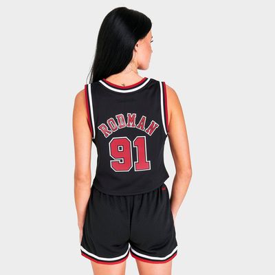 Women's Mitchell & Ness Chicago Bulls NBA Dennis Rodman Cropped Jersey Tank