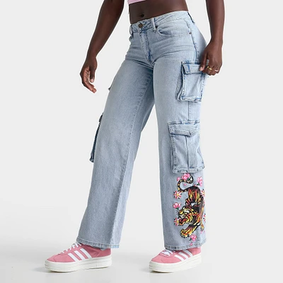 Women's Ed Hardy Tiger Flowers Cargo Jeans