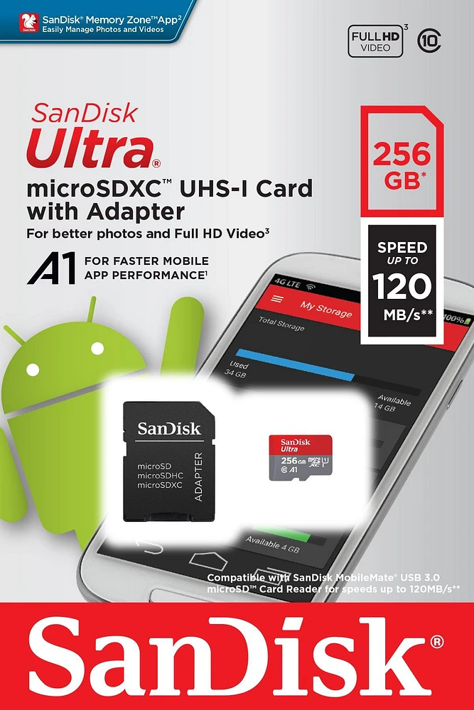 SanDisk 256GB Ultra microSDXC UHS-I Card with Adapter