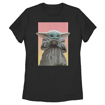 Star Wars The Mandalorian Grogu Soup Sipping Sunset Womens T-Shirt