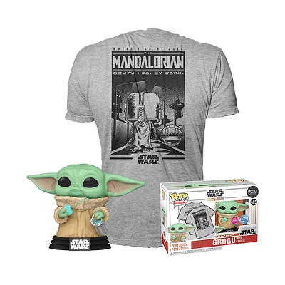 Funko POP! And Tee: Star Wars: The Mandalorian Grogu with Cookie Special Edition Bobblehead and Unisex T-Shirt