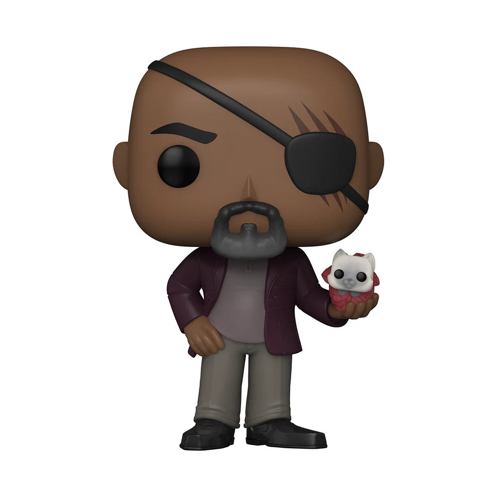 Funko POP! Marvel Studios' The Marvels Nick Fury with Flerkitten 3.75-in Vinyl Bobblehead