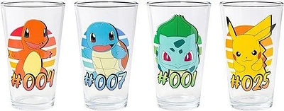 Pokemon Starters Brush Strokes 4 Piece 16oz. Pint Glass Set