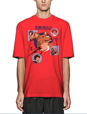 Cowboy Bebop Ein and Friends Red Unisex Short Sleeve Cotton T-Shirt