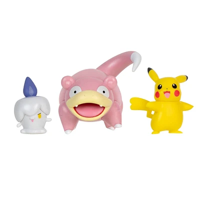 Jazwares Pokemon Battle Figure Set 3-Pack - (Pikachu (Female), Litwick, Slowpoke)